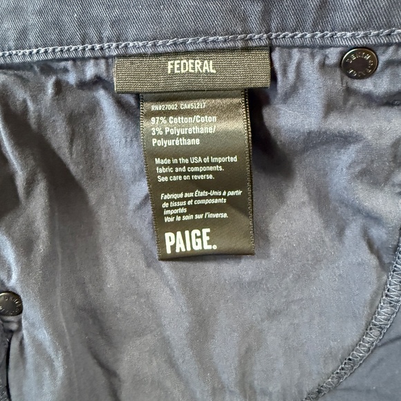 Paige Jeans Mens Size 31 Navy Federal Slim Straight - Picture 14 of 16